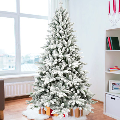 Flocked Christmas Tree, Realistic Pe+Pvc Snowy Hinged Tree With Metal Stand, Full Artificial Xmas Tree For  Holiday Decoration