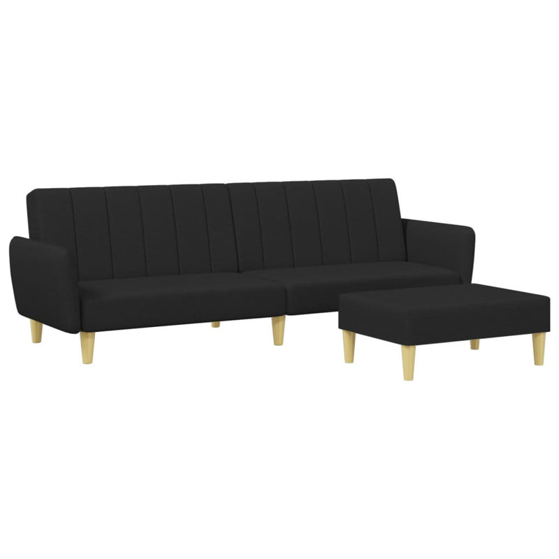 86.6'' Upholstered Convertible Sofa, Black Fabric, Natural