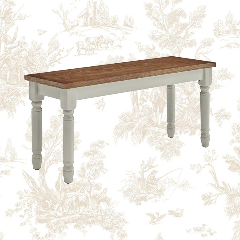 Banc de salle à manger de style campagnard en bois massif bicolore de 40 po Ivor, Base blanc vanille / dessus brun miel