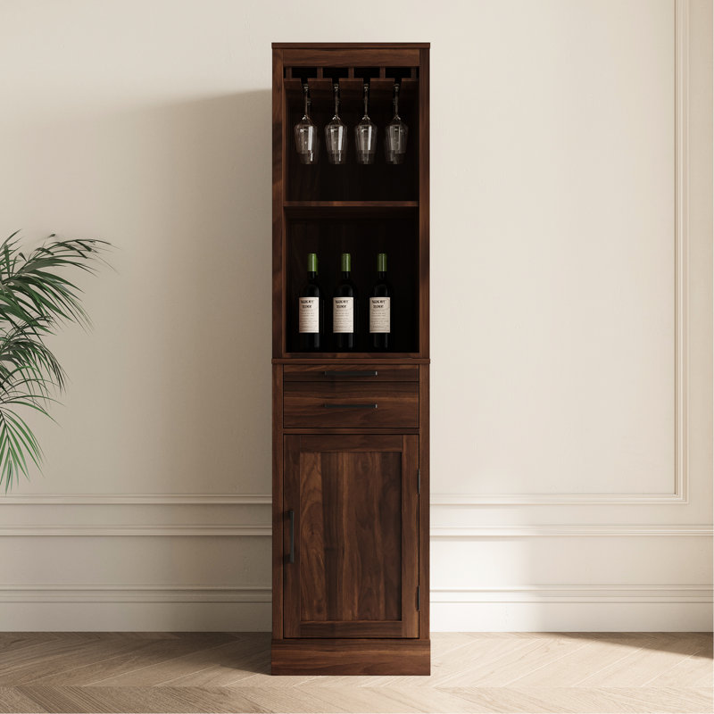 Brown Walnut Colour Modular Wine Cabinet - Display Your And Decor Bar With Storage Stylish For Dining Area