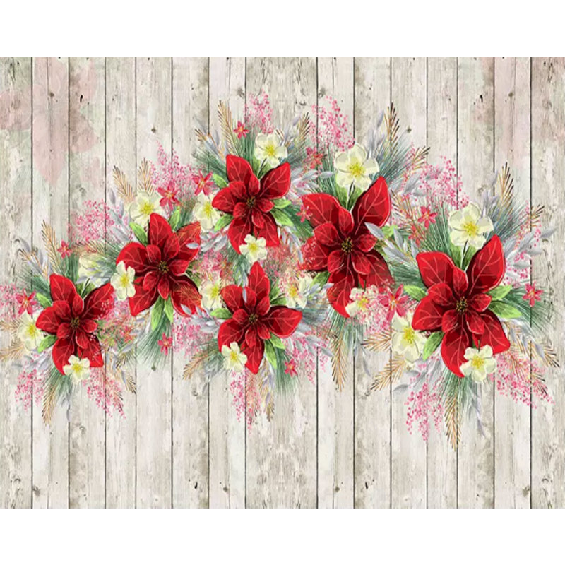 Papier peint classique en bois avec fleur de lys rouge, L 6,25 pi x l 9,33 pi