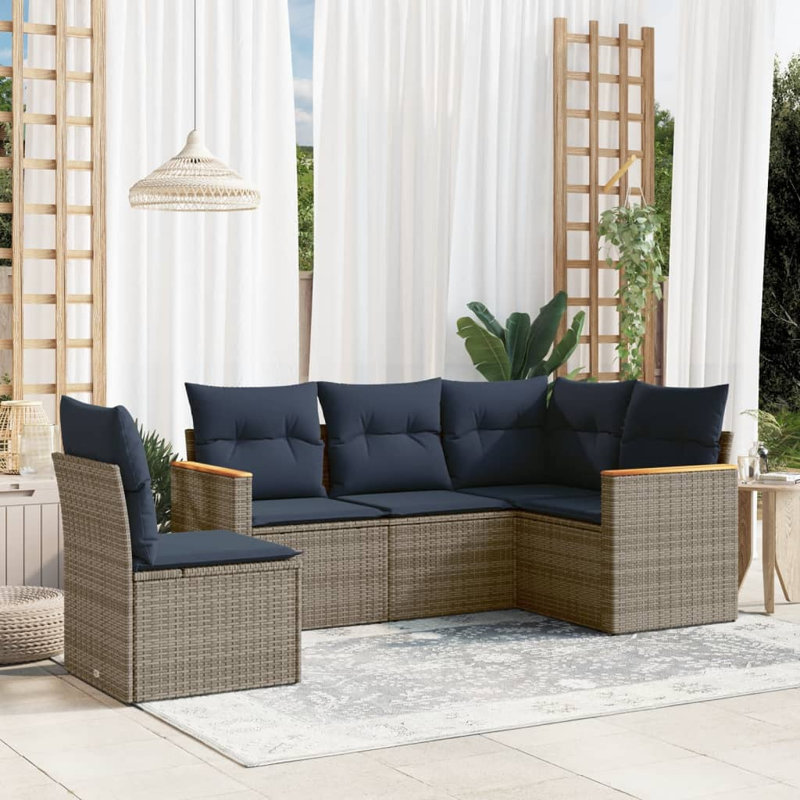 Ensemble de canapé de patio 6 pièces avec coussins en rotin de polyester noir