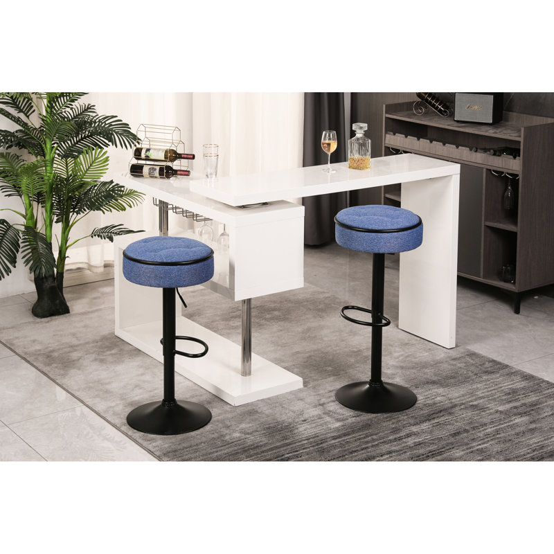 Tabouret de bar à hauteur réglable en lin bleu 2 - pivotant à 360 ° et rangement pour chaise de salle à manger