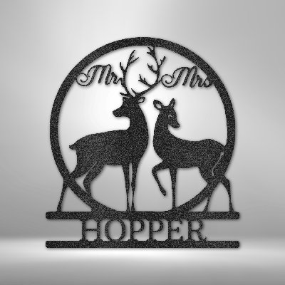 Décoration murale personnalisée en acier avec monogramme Mr et Mme Deer