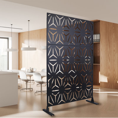Écran d'intimité extérieur et intérieur en métal H 76 po x l 48 po, écran d'intimité décoratif autoportant pour terrasse de balcon, panneaux de clôture d'intimité pour jardin extérieur PS104 NOIR