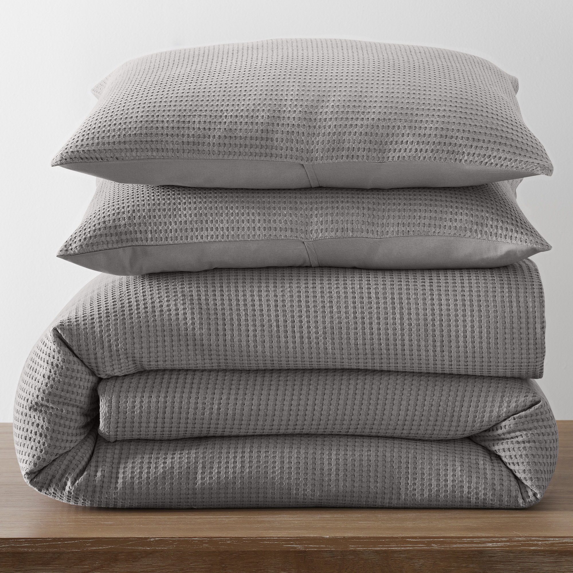 Felix Cotton Waffle Duvet Set, Charcoal, King / Cal King Duvet Cover + 2 King Pillowcases