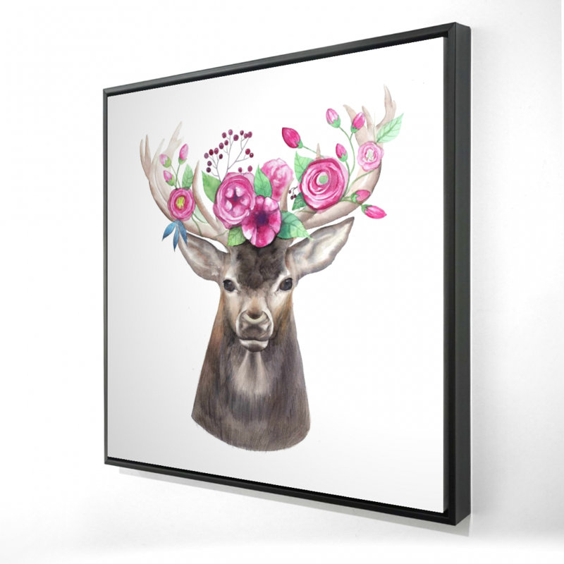 Tête de cerf avec toile | Décor romantique brun pour animaux