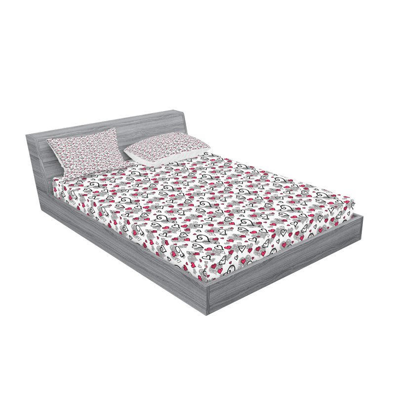 Ensemble de draps et taies décoratives Ambesonne Love, gris, blanc, rose vif