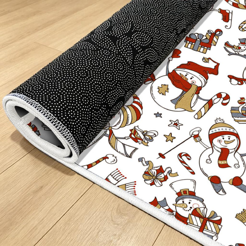 Gold Cute Snowmen Cartoon Snowmen White Snowman Singing Snowman Is Machine Washable Indoor Area Rug, Rectangle 32" x 47"