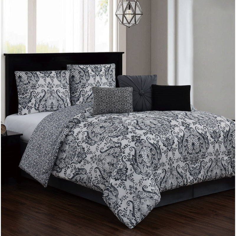 Ensemble d’édredon réversible, Noir / Gris, Grand