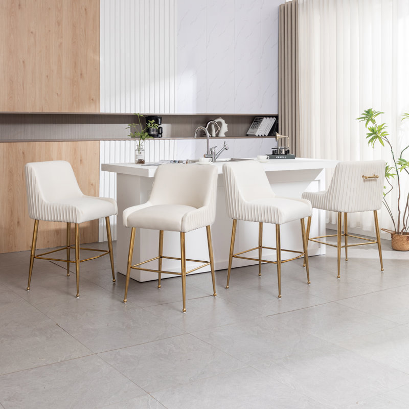 Tufted Velvet Counter Stool, Beige