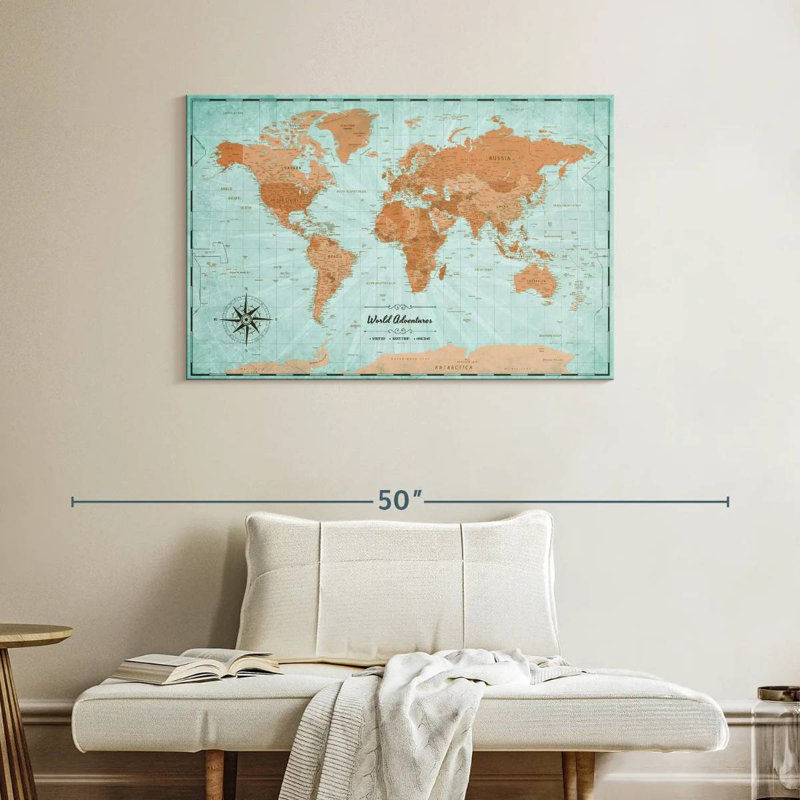 «World Adventures», épingle à épingle, voyage Milstead III, H 26 po x l 39 po