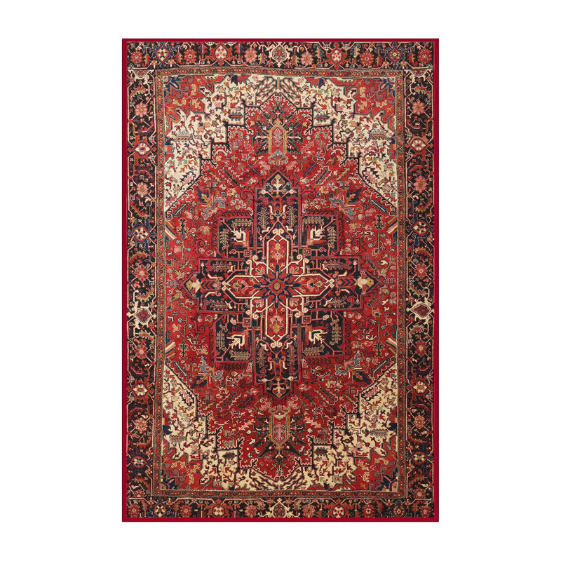 Tapis traditionnel rouge / crème, Rectangle 4 pi x 6 pi