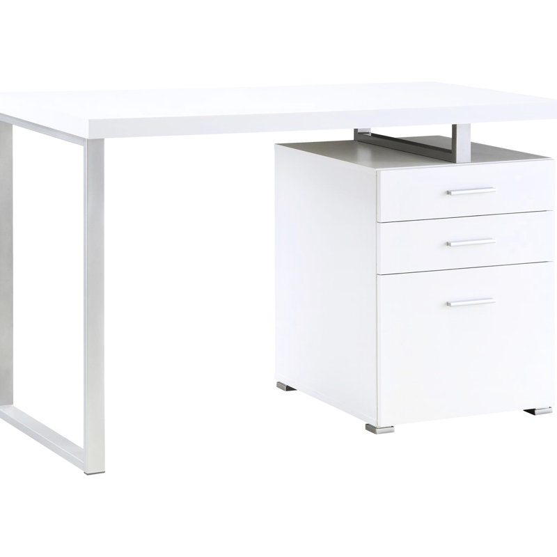 Élégant bureau d'écriture blanc avec 3 tiroirs et une surface de travail spacieuse, rectangulaire et fonctionnelle