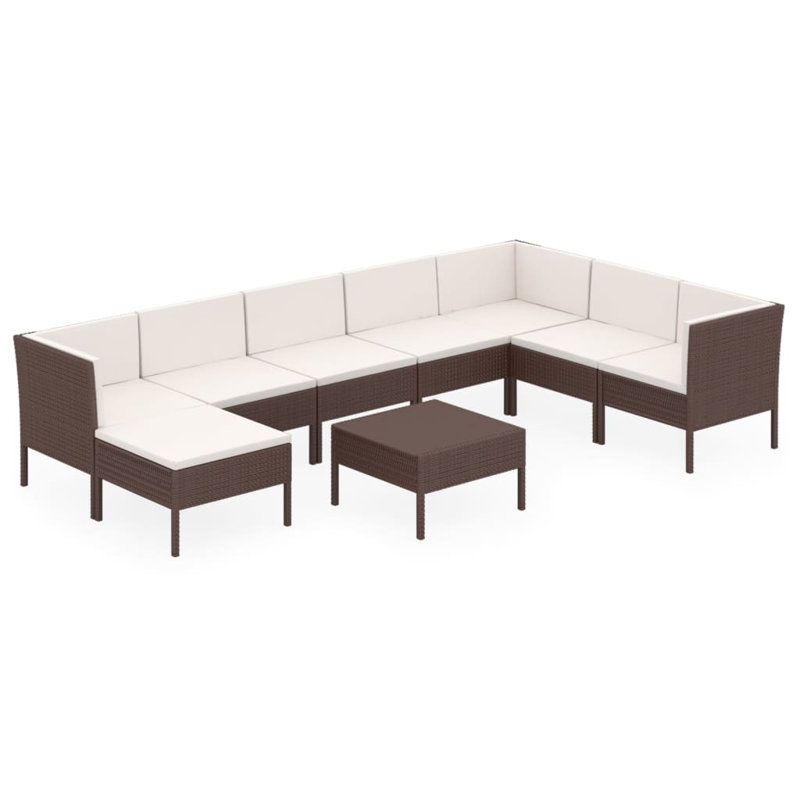 Lawenda Sectional Seating Group with Cushions, White, Espresso/Brown, 9Pcs: Table, 7 Chairs, Ottoman