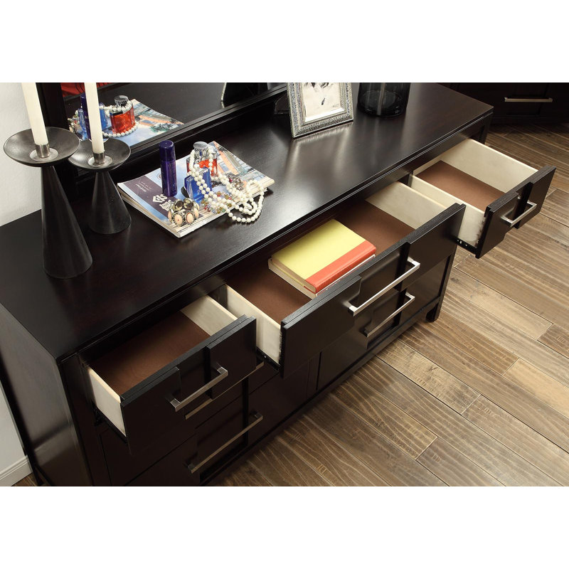 Cayer 7 Drawer 58" W Dresser with Mirror, Espresso