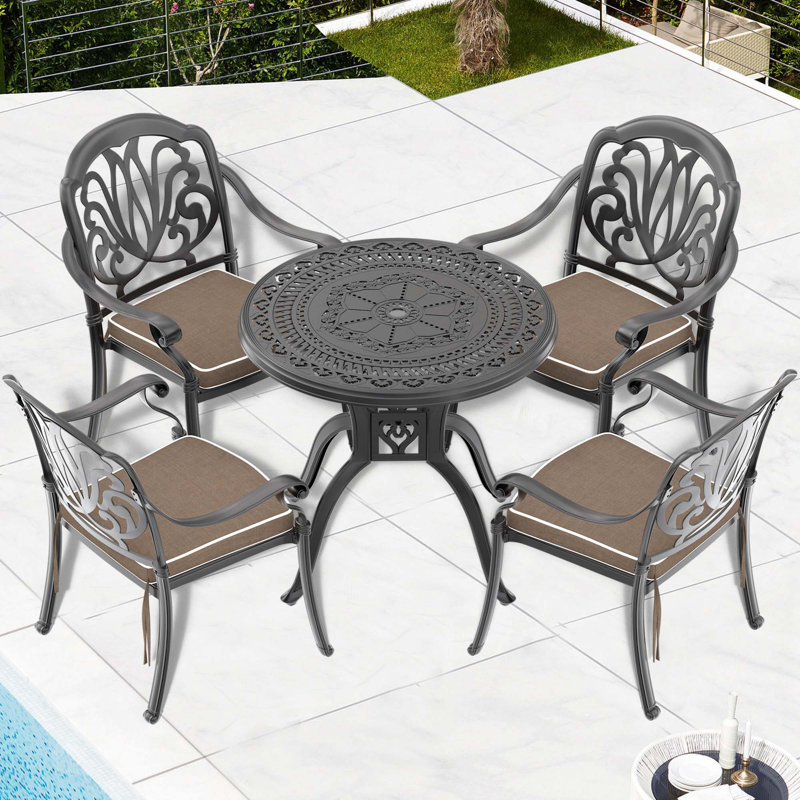 Ensemble de meubles de patio 5 pièces en aluminium coulé avec coussins Grand