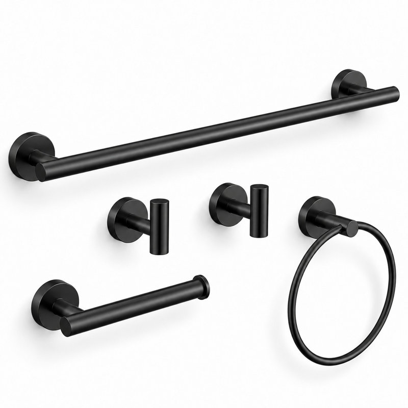 Kins Matte Black 5 pieces Decorative Bathroom Hardware sets, Matte Black