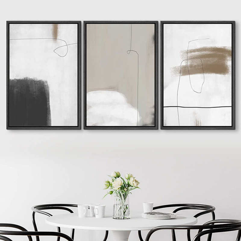 " Grunge Watercolor Paint Stroke " 3 - Pieces, Black Framed, 24" H x 48" W x 1.5" D