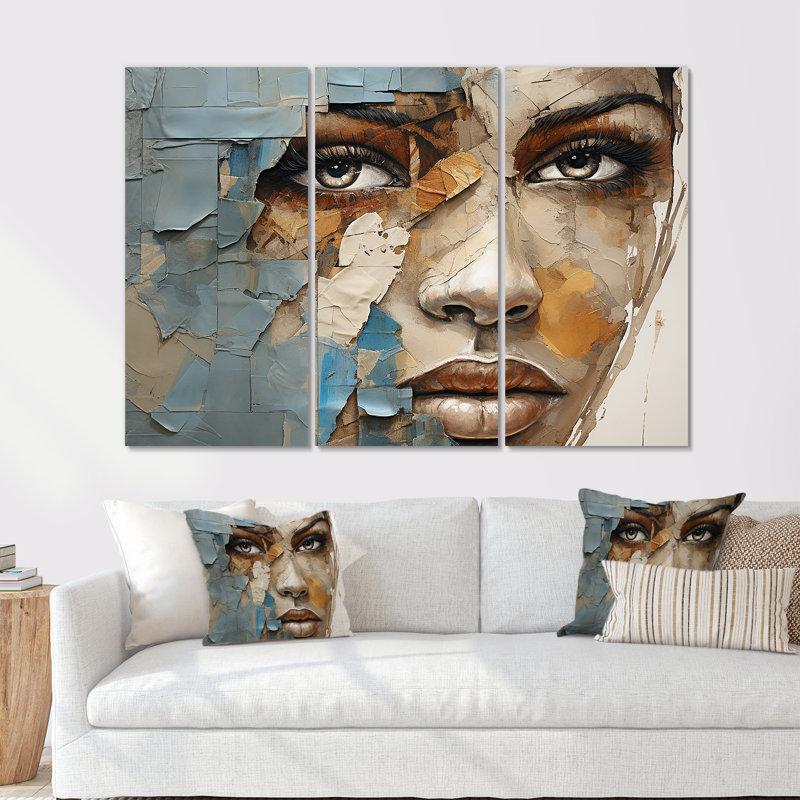«Paint Collage African Woman I», ensemble de reproduction d'art mural afro-américain, H 28 po x l 36 po