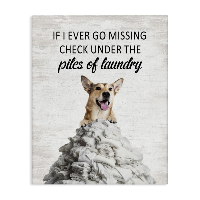 Toile «Piles Of Laundry Dog», design par Lettré et doublé, H 48 po x l 36 po