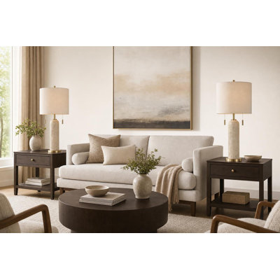 Travertine Elegance Table Lamp - Soft Gold