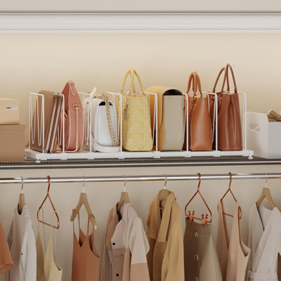 Extendable Purse Organizers Purse Storage. Length 16-28 In. Bag Organizer Purse Holder For Closet With 8 Adjustable Shelf Dividers Patent Pending