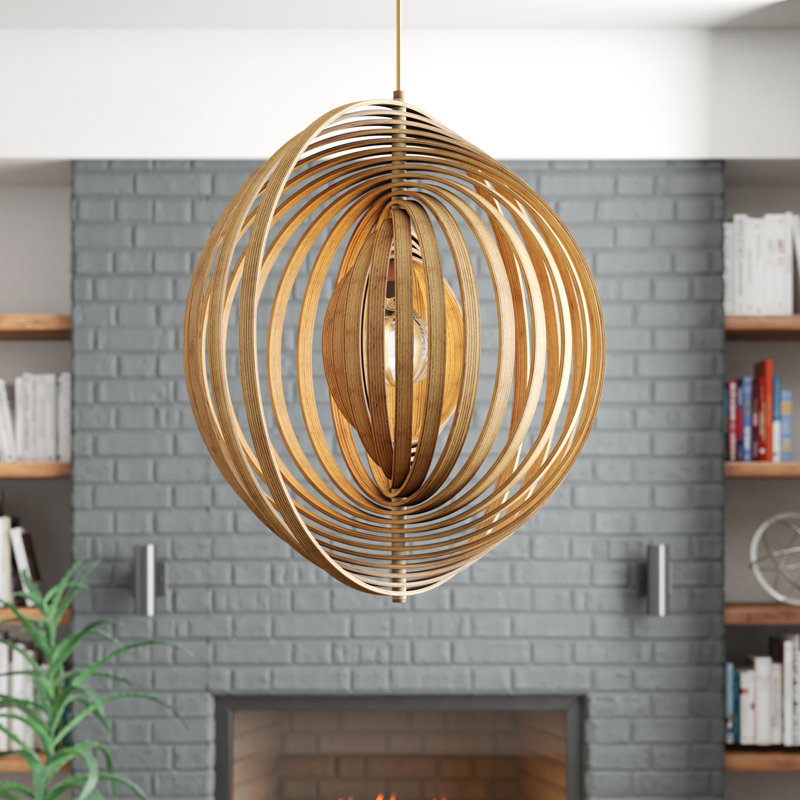 Luminaire suspendu géométrique unique à 1 lumière Abruzzo, Brun, H 24,25 po x l 23,25 po x P 23,25 po