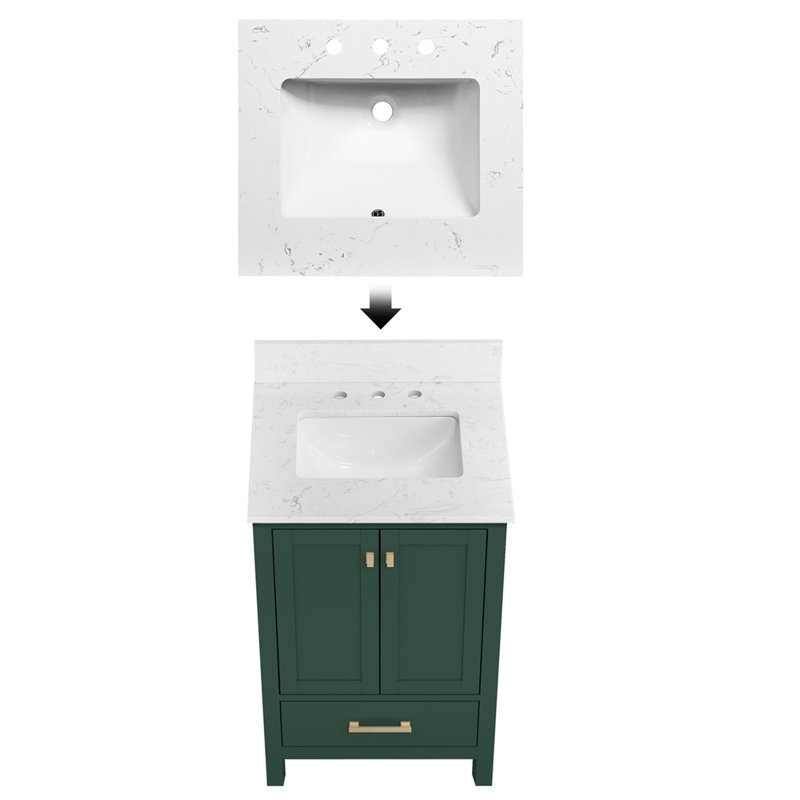 Meuble-lavabo autoportant avec cadre en bois massif 24 po et meuble-lavabo autoportant avec cadre 24 po, Vert, 24"