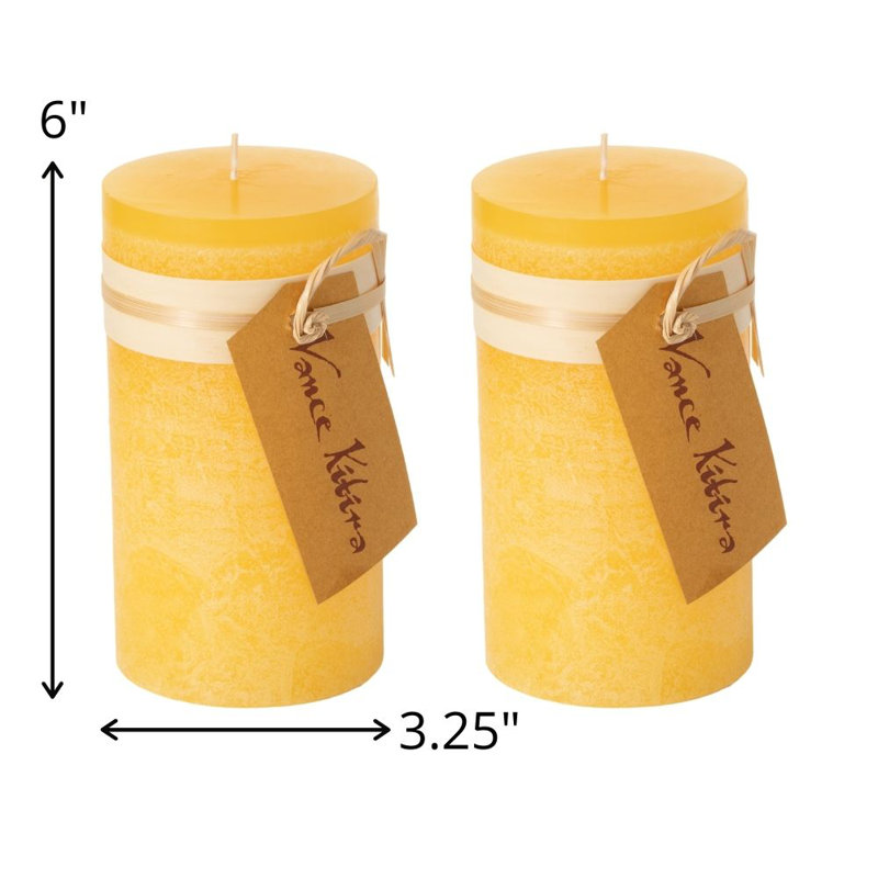 Vance Kitira Unscented Pillar Candle, Pale Yellow, 6" x 3.25", 2