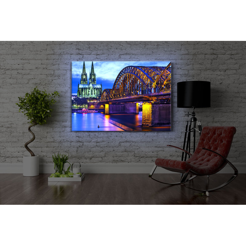 Wonderful Hohenzollern Bridge At Night by No - Wrapped Canvas Print, 40cm H x 60cm W x 4.5cm D, With lighting