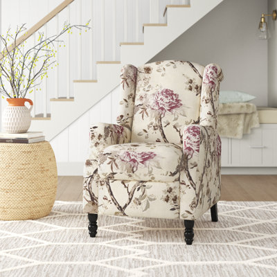 Celia Upholstered Manual Recliner with Classic Wing Back and Solid Vase-Shape Wooden Legs
