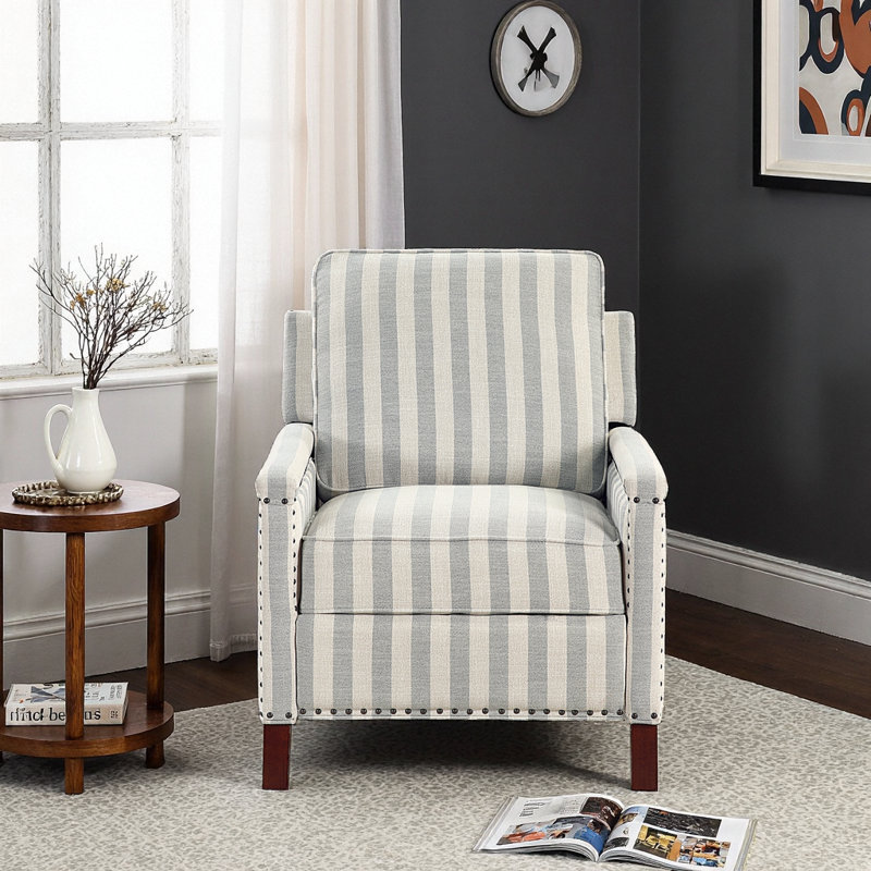 Luxury Classic Recliner Chair with Nailhead Trim & Solid Wood Frame - Self-Reclining Living Room Seating