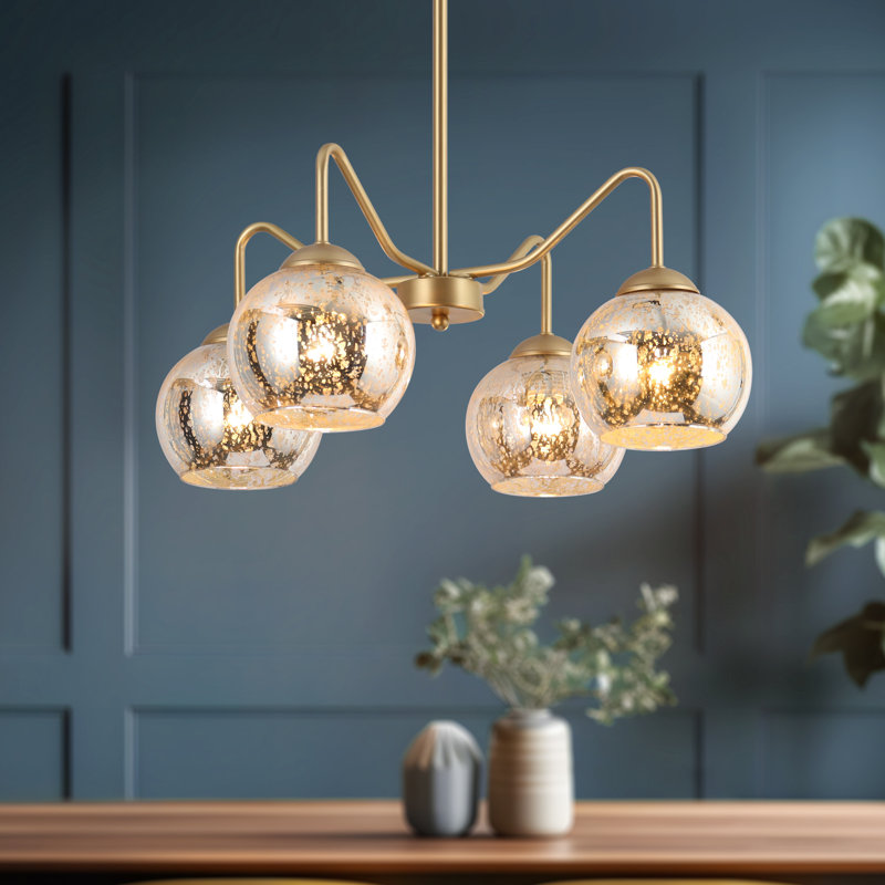 Lustre linéaire moderne doré à 4 lumières Cicel Spoutnik, Or