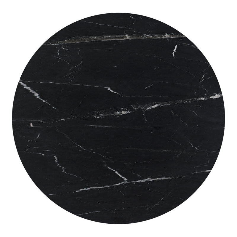 Black Marble Round Dining Table with Fluted Metal Base