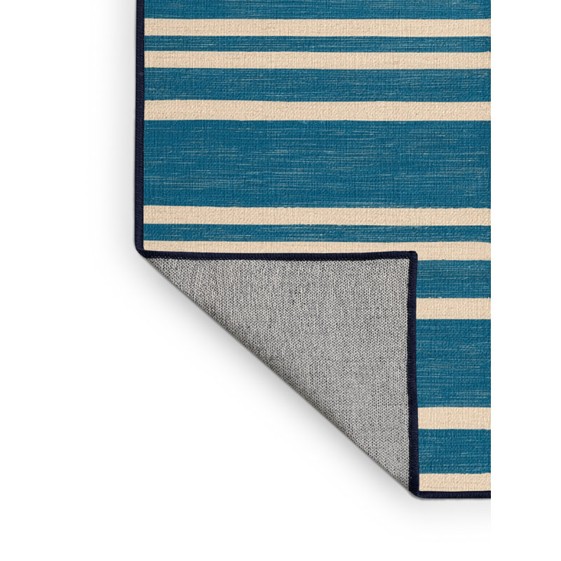 Tapis bleu à rayures horizontales lavable à la machine, Carré 3 pi