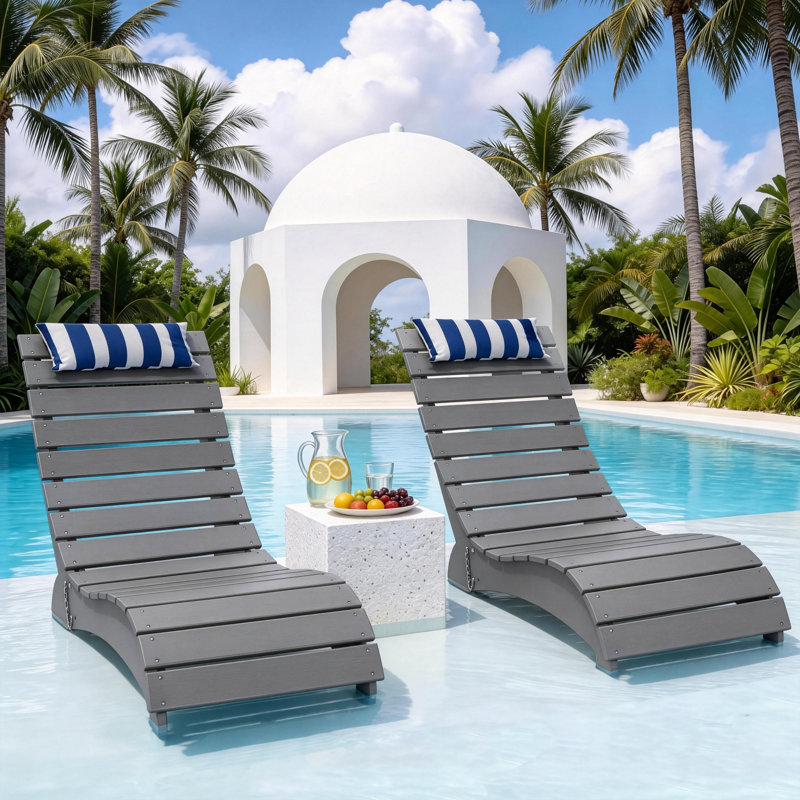 Chaise longue de patio en PEHD, conception ergonomique imperméable avec appui-tête réglable à 3 positions, pour la piscine, la terrasse et la plage