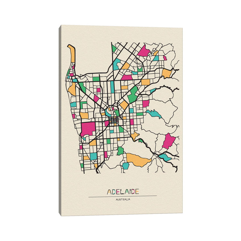 Adelaide, Australia Map by Ayse Deniz Akerman - Wrapped Canvas Gallery-Wrapped Canvas Giclée, 20.32 cm H x 30.48 cm W
