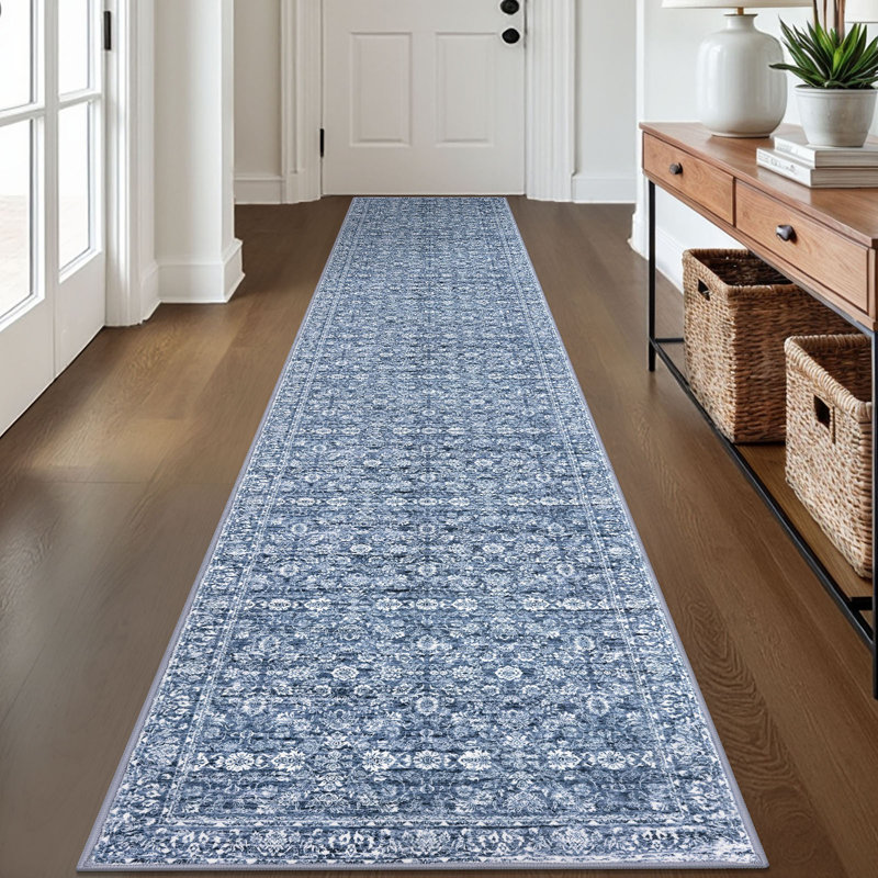 Blue Area Rugs Washable Rug for Living Room Bedroom Rug with Rubber Backing, Runner 2' x 12'