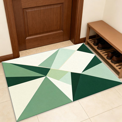 Tapis géométriques triangulaires verts pour le salon, doux et confortable, convenant à toutes les saisons, facile à entretenir, tapis de sol intérieur lavable à la machine, sous la ferme pour la chambre à coucher, la salle à manger, le bureau, le balcon, le patio