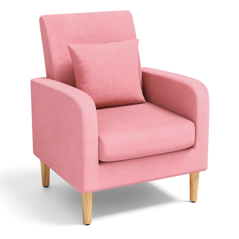 Fauteuil d'appoint rembourré avec coussin d'oreiller, fauteuil d'appoint simple avec pieds en bois, Jaune foncé