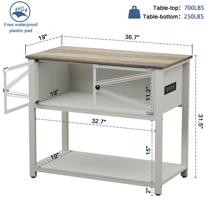 White Heavy Duty Metal Aquarium Stand with Storage Cabinet and LED Light