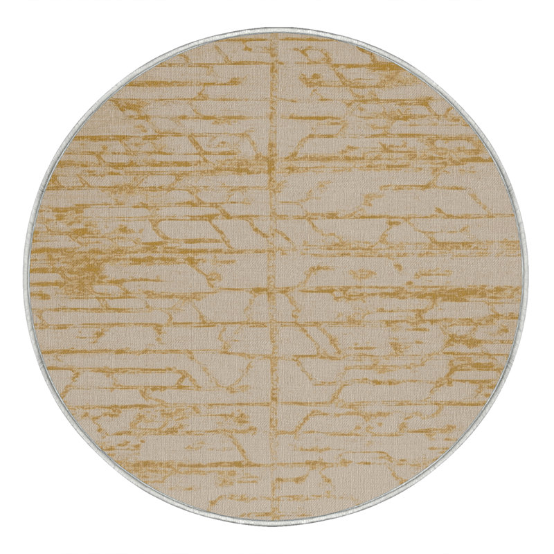 Machine Washable Abstract Beige Area Rug, Round 4'
