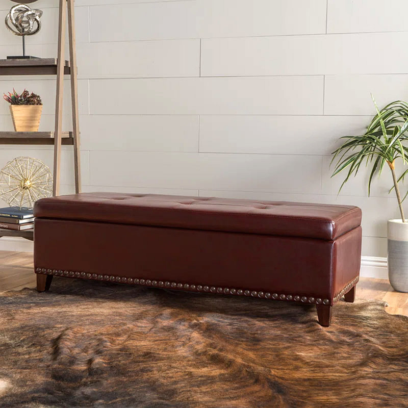 Repose-pieds avec rangement, grand banc de rangement pour repose-pieds de 51 pouces, banc rembourré à l'extrémité du lit avec couvercle à charnières, tabouret long pour repose-pieds dans la chambre du salon
