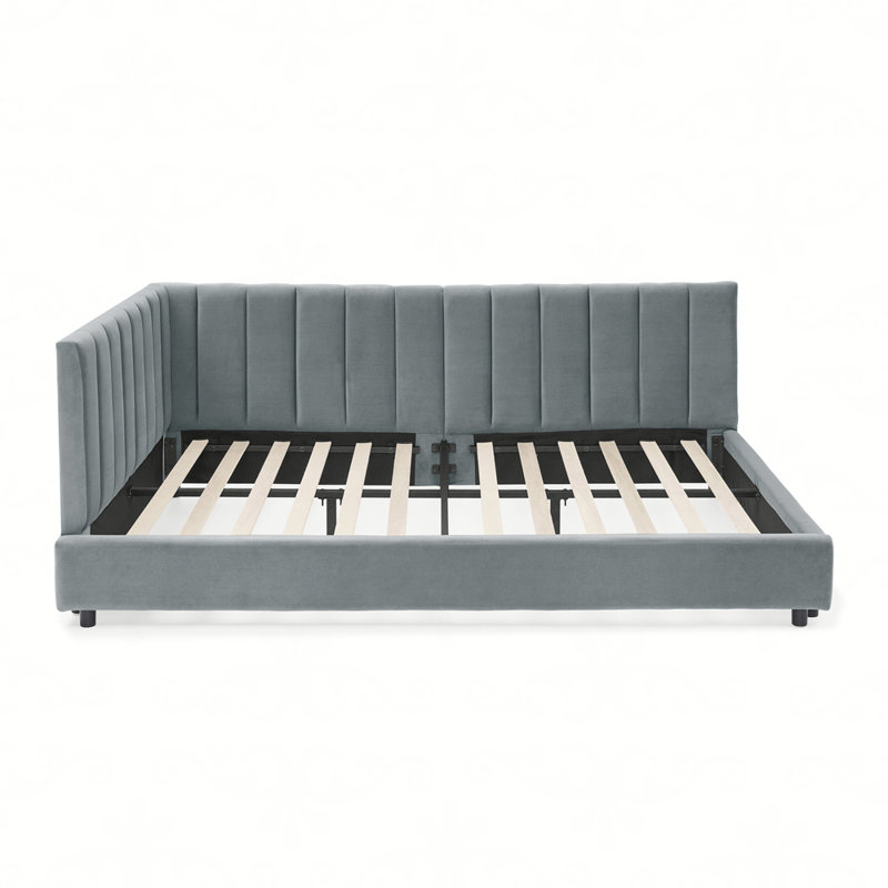 Full Upholstered Tufted Bed Frame, Sofa Bed Frame with Comfortable Backrest and Armrests, Full Size Bed for Bedroom, Living Room,Velvet