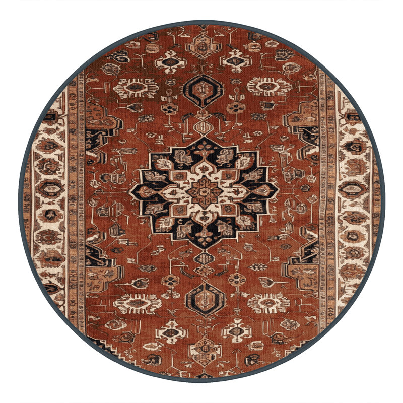 Machine Washable Persian Brown Area Rug, Round 4'