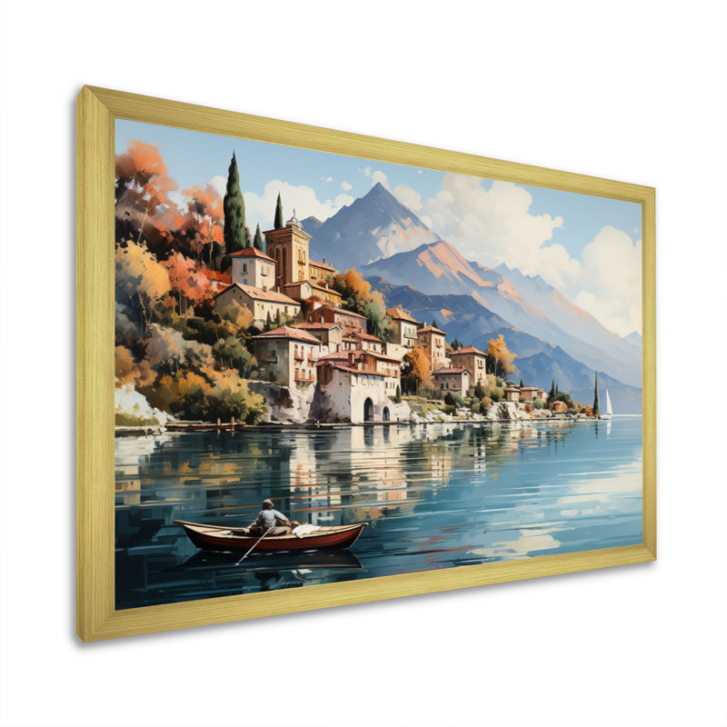 Italie, art mural sur toile, impression de voyage sur le lac de Côme - Italie sur le lac de Côme, Cadre doré simple