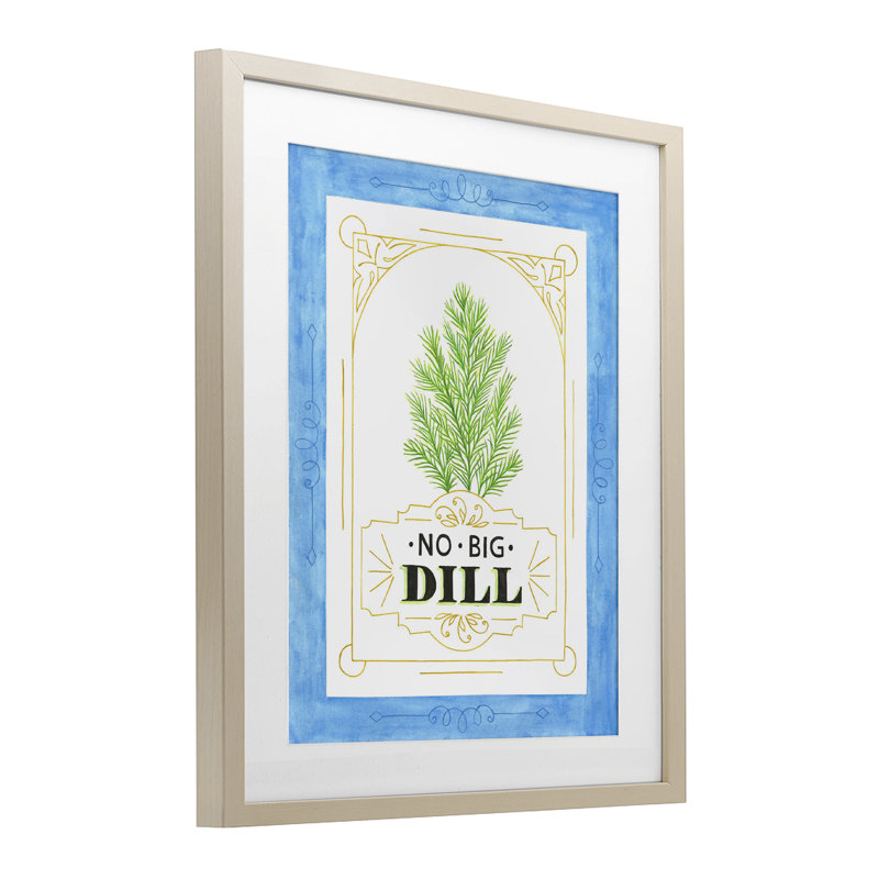 «No Big Dill Pun», reproduction sous verre, conception de Lara Beeston, H 21 po x l 17 po, Cadre de récolte en pin
