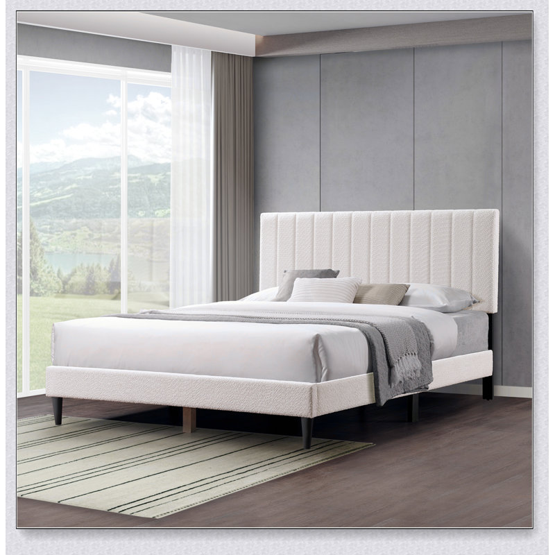 Lit plateforme tapissier touffeté, Blanc crème