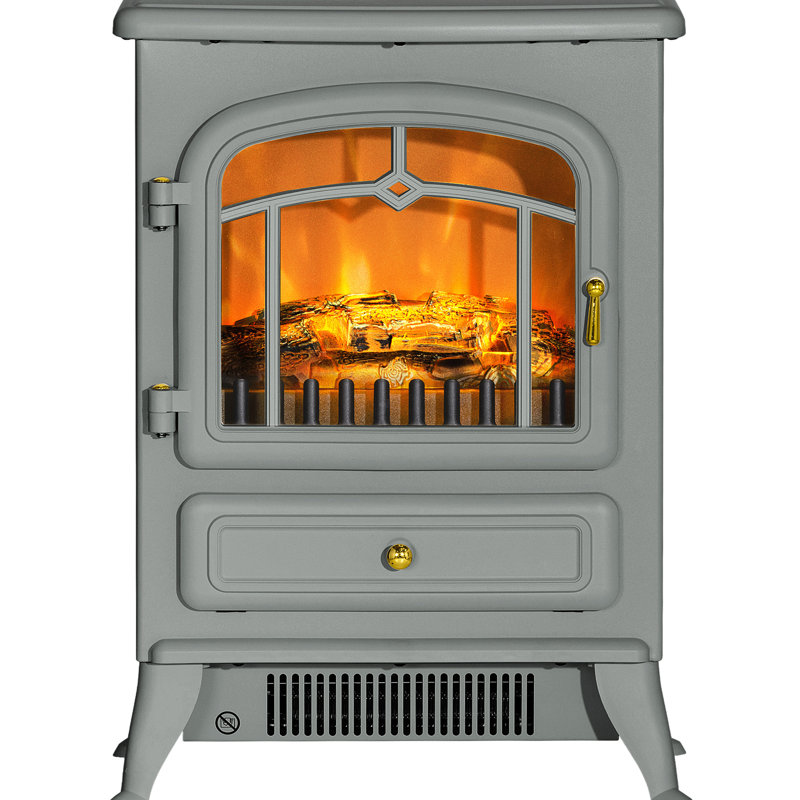 Foyer électrique 22 po, gris - effet de flammes et de bûches réalistes, 750 W / 1 500 W, protection contre la surchauffe, autoportant, zone de chaleur chauffée de 216 pieds carrés, chauffage